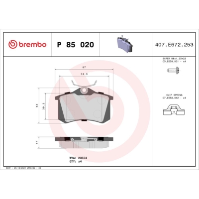 Set placute frana BREMBO P 85 020