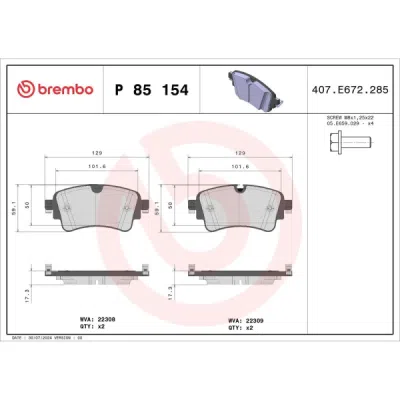 Set placute frana axa spate BREMBO P85154