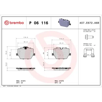 Set placute frana BREMBO P 06 116