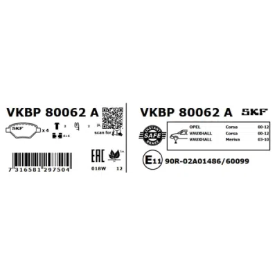 Set placute frana SKF VKBP 80062 A