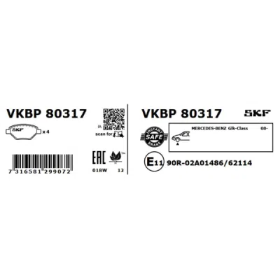 Set placute frana SKF VKBP 80317