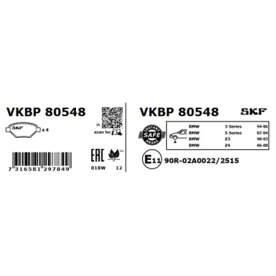 Set placute frana SKF VKBP 80548