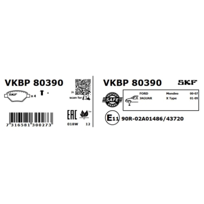 Set placute frana SKF VKBP 80390