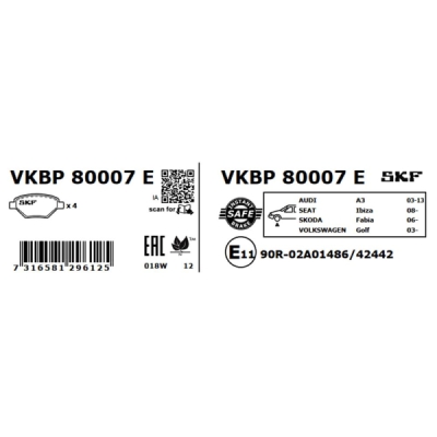 Set placute frana SKF VKBP 80007 E