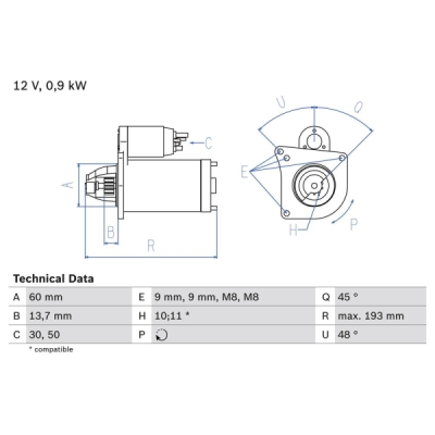 Demaror BOSCH 0 986 021 970