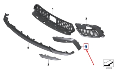 Ornament superior grila bara fata stanga ORIGINAL BMW 51118077575
