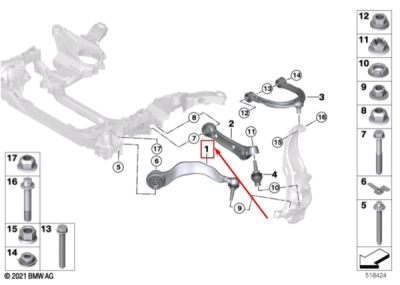 Brat inferior axa fata stanga [spre fata] ORIGINAL BMW 31108096243