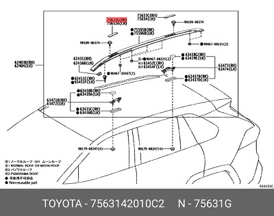 Capac bara pe plafon fata dreapta Negru Lucios ORIGINAL TOYOTA 7563142010C2