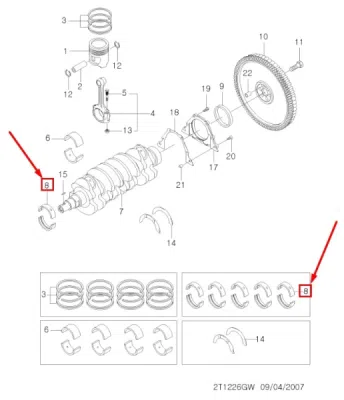 Semicuzineti palier arbore cotit STD [pret bucata] ORIGINAL PSA / PEUGEOT / CITROEN / DS / OPEL / GM 96659176