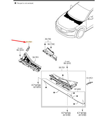 Ornament aripa / coltar deflector parbriz dreapta ORIGINAL MAZDA DFR551PB1