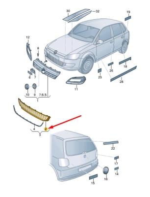 Grila centrala bara fata ORIGINAL VW GROUP 6R0853677D 9B9