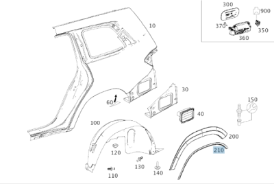 Suport overfender aripa spate stanga ORIGINAL MERCEDES A1668846722