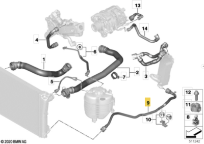 Conductă de la racitor ulei spre radiator ORIGINAL BMW 17128580885