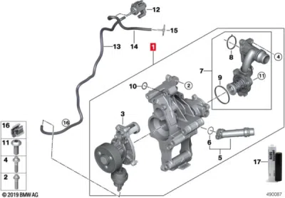 Pompa apa cu termostat si suport ORIGINAL BMW 11518591718