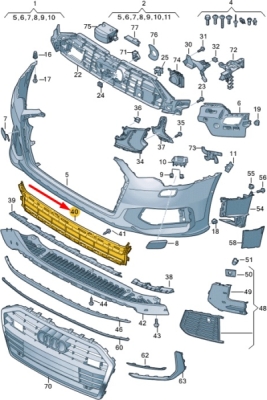 Grila inferioara bara fata ORIGINAL VW GROUP 4K0807683A9B9