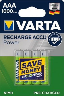 Baterie nabíjecí Varta Solar, HR03, AAA, 1000mAh, Ni-MH, blistr 4ks (05703301404)