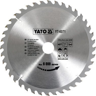 Yato Pilový kotouč na dřevo / Průměr 250x30 mm / Šířka řezu 3.2 mm / Počet zubů 40 YT-6071