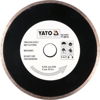 Yato Kotouč diamantový 180 x 22,2 x 2,5 mm hladký YT-6014