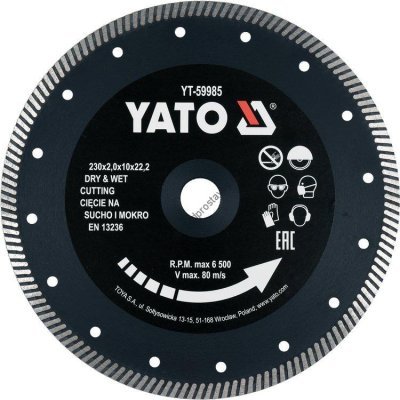 Yato Diamantový kotouč , řezný celoobvodový 230x22,2x2mm turbo s vysokým segmentem 10mm YT-59985
