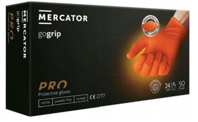 Mercator Rukavice jednorázové GoGRIP ORANGE nitril nepudrované 50 ks, velikost L/9