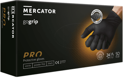 Mercator Rukavice jednorázové GoGRIP BLACK nitril nepudrované 50ks, velikost 9/L