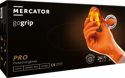 Mercator Rukavice jednorázové GoGRIP ORANGE nitril nepudrované 50 ks, velikost XL/10