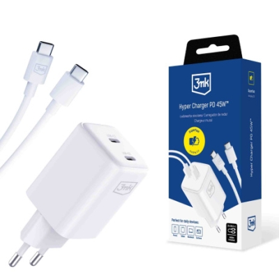 3MK nabíječka Hyper Charger PD 45W+USB Cable C to C White