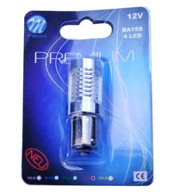M-Tech Žárovka LED BA15S 4-HIGH POWER červená