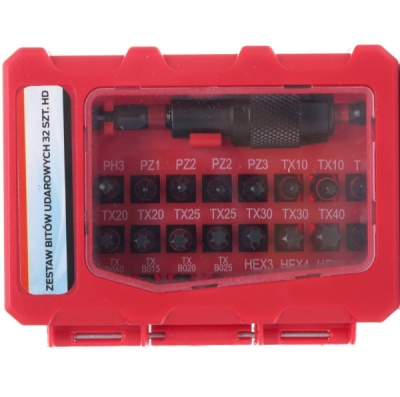 Úderové bity TORX, PZ1, HEX3, TX, sada 32 ks, TA1208