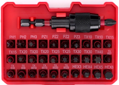 Úderové bity TORX, PZ1, HEX3, TX, sada 32 ks, TA1208