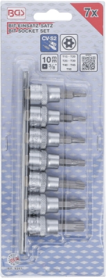 BGS 9341, Sada nástrčných hlavic | 10 mm (3/8") | T-profil (pro Torx) s otvorem T15 - T50 | 7dílná