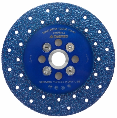 Diamantový kotouč 2v1, 125 mm, M14, pro řezání a broušení kamene a keramiky, TA1126