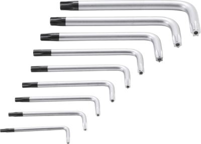 BGS 809, Sada zahnutých klíčů | krátké | T-profil (pro Torx) s otvorem T10 - T50 | 9dílná