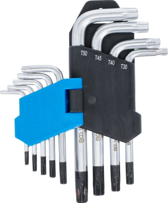 BGS 809, Sada zahnutých klíčů | krátké | T-profil (pro Torx) s otvorem T10 - T50 | 9dílná