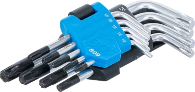 BGS 809, Sada zahnutých klíčů | krátké | T-profil (pro Torx) s otvorem T10 - T50 | 9dílná