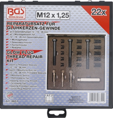 BGS 8651, Sada pro opravu závitů žhavicích svíček | M12 x 1,25