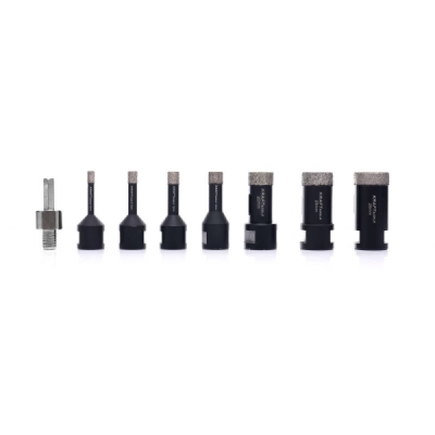 Kraft&Dele KD11227 | Diamantové jádrové frézy 6–68 mm pro bezpříklepové vrtání za mokra do keramiky, kameniny a kamene, adaptér M14 - 3/8 HEX