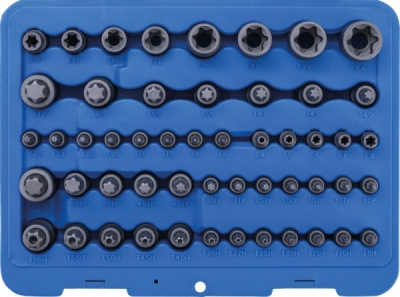 BGS 9839, Sada nástrčných hlavic na klíče a bity | E-profil / T-profil (pro Torx) / T-profil (pro Torx) s otvorem / TP-profil (pro Torx Plus) | 52dílná