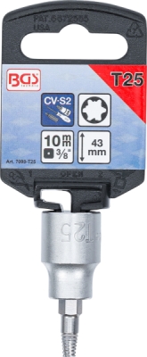 BGS 7098-T25, Nástrčná hlavice pro povolení poškozených šroubů | vnitřní čtyřhran 10 mm (3/8") | pro defektní T-profil (pro Torx) T25