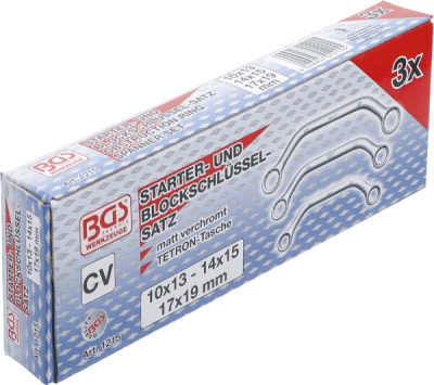 BGS 1215, Sada klíčů pro startéry a bloky | 10 x 13 - 17 x 19 mm | 3dílná