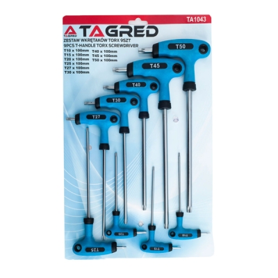 zestaw kluczy uchwyt T TORX 9 szt. T10/T15/T20x100mm T25/T27/T30/T40x150mm T45/50