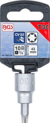 BGS 7098-T30, Nástrčná hlavice pro povolení poškozených šroubů | vnitřní čtyřhran 10 mm (3/8") | pro defektní T-profil (pro Torx) T30