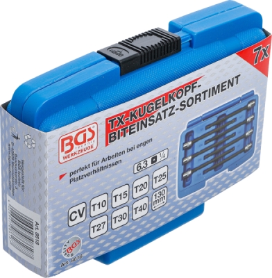 BGS 8618, Sada nástrčných hlavic | 6,3 mm (1/4") | T-profil (pro Torx) s kulovou hlavou T10 - T40 | 7dílná