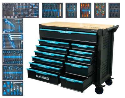 Matabro MB-TC06, Dílenský vozík s nářadím | 12 zásuvek | Modrý | 360 ks