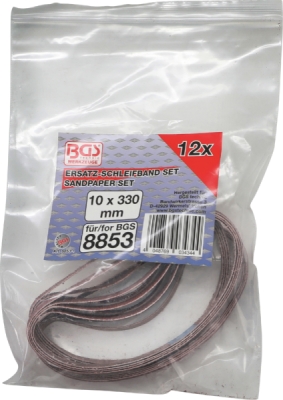 BGS 8853-1, Sada brusných pásů | pro BGS 8853 | 10 mm x 330 mm | K 60 - 80 - 120 | 12dílná