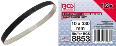 BGS 8853-1, Sada brusných pásů | pro BGS 8853 | 10 mm x 330 mm | K 60 - 80 - 120 | 12dílná