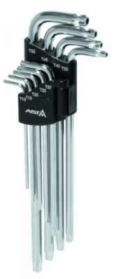 ASTA A-712TF3, sada dlouhých TORX klíčů s otvorem T10 - T50 | CrV ocel, plastový nosič