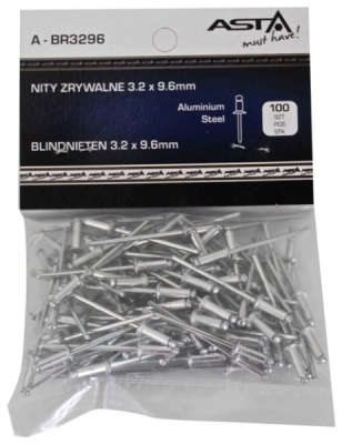 ASTA A-BR3296/100, Trhací nýty hliník-ocel s plochou hlavou 3,2×9,6 mm | spojovací materiál
