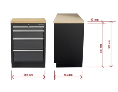 Matabro SET-CA01058, Dílenská skříňka s dřevěnou pracovní deskou | 4 šuplíky | 680x465x950 mm