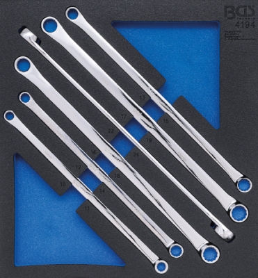 BGS 4194, Vložka do dílenského vozíku 2/3: sada oboustranných očkových klíčů | velmi dlouhé | 10 x 11 - 22 x 24 mm | 6dílná